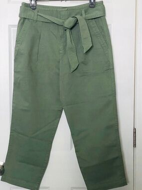 Loft 8P Green Pants Utility Straight High Rise Belted Boho Casual Cotton